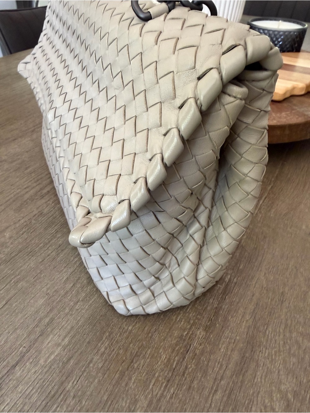 Authentic Bottega Veneta -Olimpia Woven Leather Shoulder Bag in Light Taupe - Picture 6 of 15